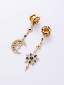 DareSee 2件装不锈钢优雅女士星月耳扩耳钉耳洞耳坠耳扩扩器身体穿刺饰品婚礼度假音乐节Y2K节返校季秋季圣诞节冬季圣诞礼物