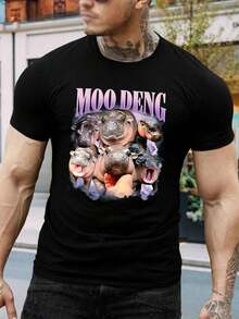Camiseta de hipopótamos Moo Deng - Linda camiseta gráfica de hipopótamo bebé para amantes de los animales - Camiseta de moda del escuadrón de hipopótamos para hombres y mujeres - Camiseta con diseño único de hipopótamo - Camiseta de papá - Negro - Ver 1