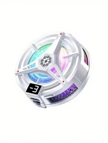 1个黑色磁吸式RGB灯效手机散热器，带温度显示风扇半导体散热片手机散热夹游戏散热神器