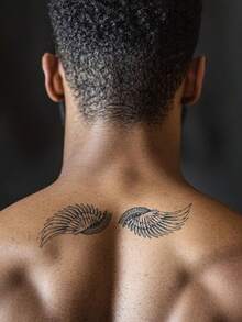 2 hojas/Set de Tatuajes temporales personalizados con alas y jeroglíficos, diseños de arte corporal a prueba de agua y sudor, tatuajes no permanentes de larga duración, regalo perfecto - Negro - Ver 2