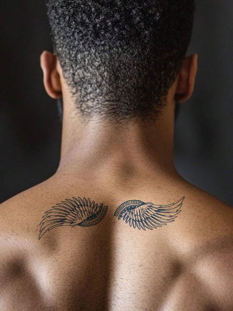 2 hojas/Set de Tatuajes temporales personalizados con alas y jeroglíficos, diseños de arte corporal a prueba de agua y sudor, tatuajes no permanentes de larga duración, regalo perfecto