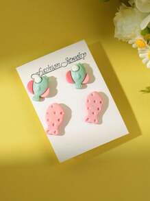 2 pares/set de aretes de arcilla suave con diseño de huesos y peces de colores tipo macarrón, accesorios para fiestas de playa y vacaciones