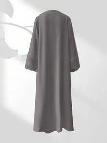 蕾丝边开衫套装，包含无袖衬里连衣裙和雪纺围巾 - 轻盈、优雅、透气，适合春夏穿着 - 灰色 - 查看 5