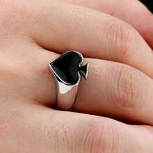 1 Pc Stainless Steel Poker Spades Ring, Motor Biker Lucky Ring Good Luck, Symbol Of Power, Rings For Men