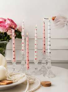 2pcs/Set (One Box) Long Pole Conical Heart Pink Candle, 9.84 Inches, Soy Wax Smokeless, Wedding Banquet Decoration Atmosphere Long Candle Branch, Black Heart, Red Heart, Pink Candle White Candle, Holiday Atmosphere Candle, Valentine's Day Candle, Cute And Fun Candle