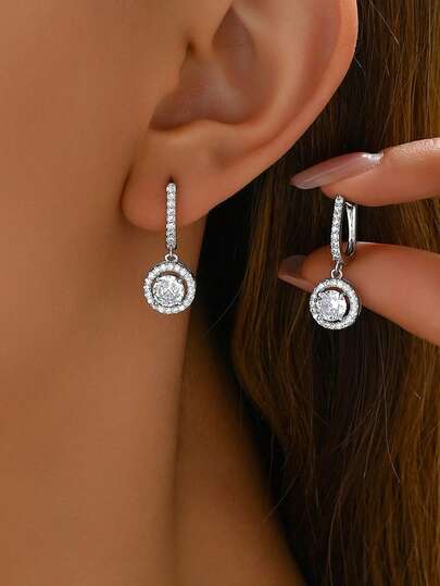 Nooxian 1 Pair Women's Wedding/Party Bling Bling Copper Zirconia Round & Rectangle Hoop Earrings