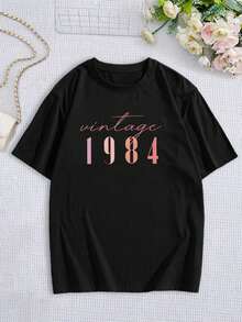 Camiseta vintage para mujer - Camiseta de manga corta retro de los 80, regalo de cumpleaños, regalo de aniversario, camiseta gráfica de moda, camiseta informal - Negro - Ver 3