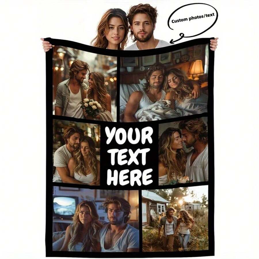 1pc Customized Photo Blanket, Vintage Flannel Digital Printing Personalized Photo Blanket, Knitted Fabric For All Seasons, Couples & Family Commemorative Gift, Unique Souvenir Supplier - ZYFANG - Multicolor - View 1