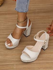 Women's Fashion Comfortable Casual Versatile Pointed Toe Black Suede Back Strap Platform Chunky Heel Sandals,Summer Shoes - Beige - View 2