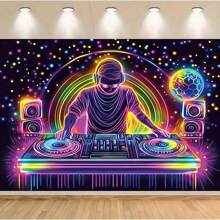1 Stück Party Hintergrund - DJ und Nachtklub Dekoration, perfekt für Feiern und Bar Partys, Neon-Thema, DJ-Drehenden Muster Vier Jahreszeiten Innenraum Feier Wanddekoration, geeignet für Wanddekoration, Fotokabine, Innen-/Außenbereich, Vier Jahreszeiten Party Dekoration, Zuhause, Garten, Fotostudio und Outdoor-Aktivitäten Mehrzweck