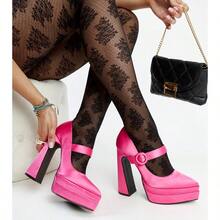 Zapatos de tacón alto con plataforma y punta fina de unicolor elegante y sencillo - Rosa - Ver 2