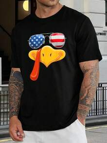Camiseta divertida de Acción de Gracias con pavo y gafas patrióticas - Regalo de ropa festiva para hombre - Negro - Ver 1
