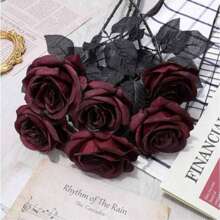 1pc Dark Red Artificial Rose Stem, For Halloween Home Decor