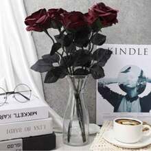 1pc Dark Red Artificial Rose Stem, For Halloween Home Decor