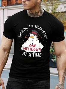 Camiseta divertida de muñeco de nieve derritiéndose para profesores - El mejor regalo para profesores - Cómoda camiseta de algodón para hombres - Regalo de agradecimiento para educadores - Elegante camiseta de manga corta - Negro - Ver 1