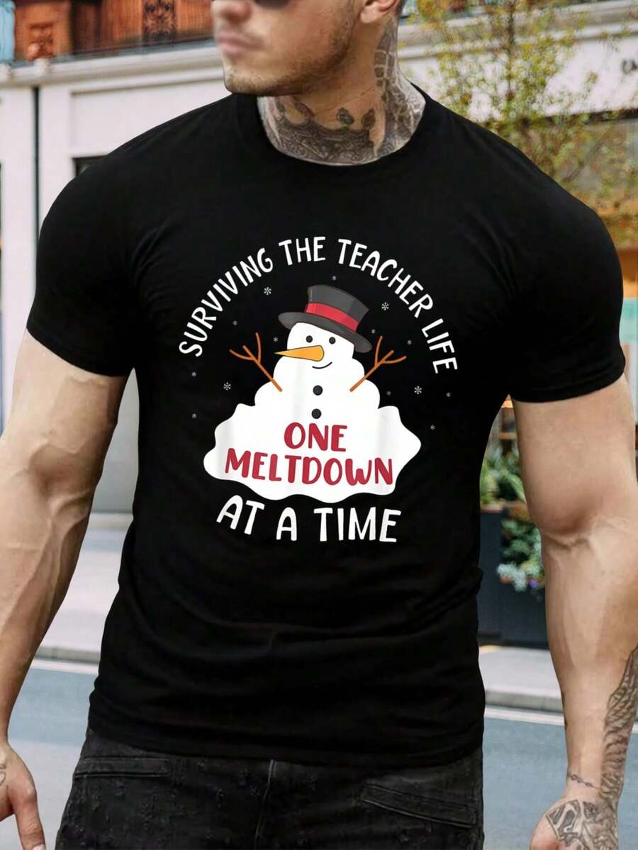 Camiseta divertida de muñeco de nieve derritiéndose para profesores - El mejor regalo para profesores - Cómoda camiseta de algodón para hombres - Regalo de agradecimiento para educadores - Elegante camiseta de manga corta - Negro - Ver 1