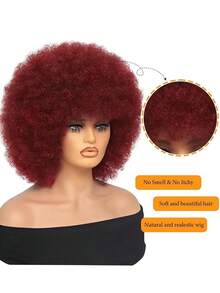Afro Wig 14Inch And 8Inch Afro Wigs For Women 70s Afro Kinky Curly Wig Bouncy Huge Fluffy Puff Wigs Synthetic Hair For Cosplay Daily And Party - 酒紅色 - 查看 3