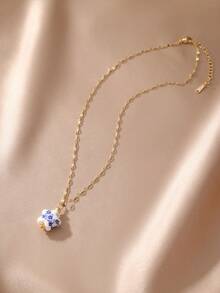 1pc Vintage Style Porcelain Pattern Multi-Element Heart & Flower Pendant Necklace, Suitable For Women Everyday Wear - Multicolor - View 13