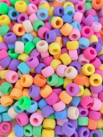100pcs Frosted Pony Beads Colored Large Hole Acrylic Spacer Beads For Jewelry Making DIY Bracelets Braided Earring Necklaces