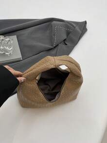 Genuine Leather Underarm Baguette Bag, Suitable For Outings, Dates And Commuting. Fashion Asymmetric Square Handbag, PU Woven Texture Tote Bag, Burgundy, Daily Work Bag, Top Handle Wallet (Pattern Random) - Khaki - View 11