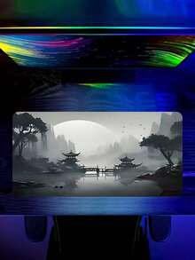 Extra Large Japanese Moonlight Pagoda Mouse Pad - Serene Night Scenery Design, Non-Slip Rubber Base, Stitched Edges, Smooth Surface, Suitable For Gaming And Home Office, Perfect Gift Creative, Gaming Mouse Pad Back To School - Multicolor - View 2