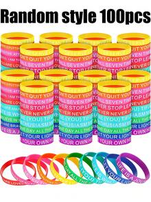 1/10/20/40/60/100pcs Inspirational Silicone Wristbands,Colored Motivational Quotes Rubber Bracelets Back Toschool Gift For Studentskids Teachers Prizes,Stretch Bracelets Rubber For Women Men Party Gifts, Random Style - Multicolor - View 12