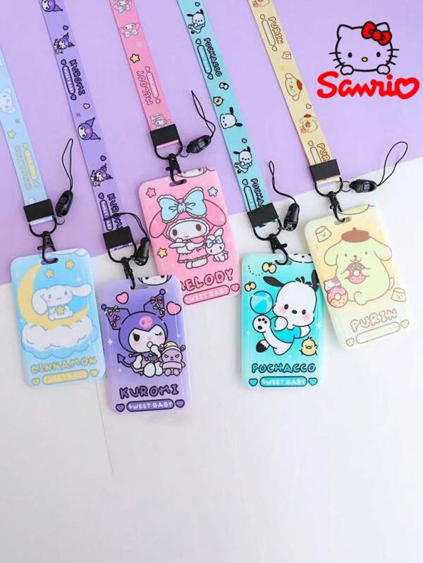 Sanrio 1pc Sanrio Pudding Dog, Pachiko Dog, Kuromi, Kitty Badge Card Holder Lanyard School Supplies,Back To School