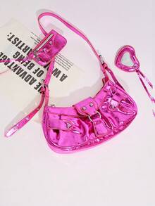 DareSee 2025年夏季，新款抽绳女包时尚水桶包铆钉摩托车包三件套宽肩带斜挎包音乐节Y2K节返校季秋季圣诞节冬季圣诞礼物 - 粉色 - 查看 5