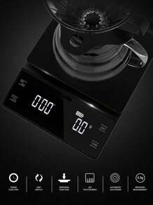 1 pieza Balanza digital LED para el hogar con temporizador, base impermeable, escala para cocina/hornear, pesar vegetales y frutas, botón táctil para cambio de unidades, para pesar té, utensilio de cocina (Pilas no incluidas) [Nueva Oferta de Cocina de Año Nuevo]