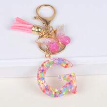 时尚红色首字母钥匙扣 A-Z 英文字母钥匙扣爱心流苏挂饰 女士背包手提包装饰 情人节圣诞礼物创意