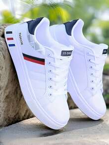 Plus Size Men's Low-Top Sneakers, White Casual Shoes, Korean Flat Leather Shoes For Young ,Gym 2000s Style - White - View 21