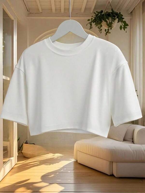 Women's Round Neck Short Sleeve Loose Fit Crop T-Shirt For Spring/Summer,Casual/Simple/Elegant/Sexy/Street/Y2K Style,For Outfit/Office/Home/Street,Cute Tops,Elegant Women Dresses,Sexy Outfits Club,Casual Summer Dress,Summer T Shirts,Cute Summer Tops,Brunch Women Outfit,Casual Women Outfits,Spring Outfits,Summer Tops,Back To School,Fall Women Clothes