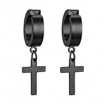 1 Pair Of Men's Personalized Cross Pendants Without Ear Holes, Fake Earrings, Ear Clips