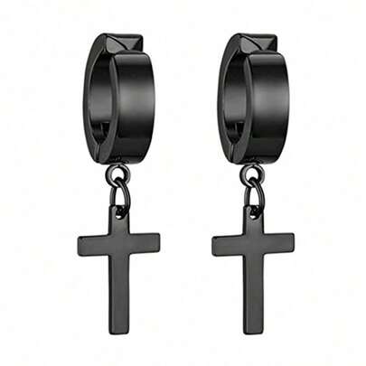 1 par de pendientes personalizados de cruz para hombres sin agujeros para los oídos, pendientes falsos, clips para las orejas
