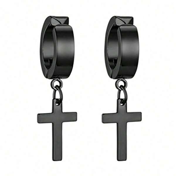 1 par de pendientes personalizados de cruz para hombres sin agujeros para los oídos, pendientes falsos, clips para las orejas