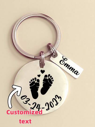 Llavero personalizable con huella de recién nacido de acero inoxidable - Llavero personalizado con huella de recién nacido - Llavero personalizado con fecha de nacimiento del bebé - Llavero personalizado con nombre - Colgante de llavero con nombre especificado - Regalo para recién nacido - Bienvenida al recién nacido - Regalo conmemorativo significativo - Llavero recordatorio de crecimiento - Vuelta al colegio, Multifuncional, Ornamental, Letra, Elegante, Moderno, Colorido, Lindo, Adorable, Casual, Personalizado, Único, Personalizado, Regalos ideales para él, Regalos ideales para ella, Niños, Urban Gala, Viaje, Escuela, Regalo de Navidad