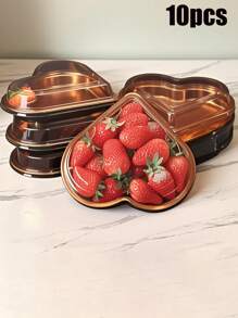10 Heart-Shaped Plastic Trays With LIDS - Multi-Purpose Large-Capacity Snack Containers, Suitable For Fruits, Sushi, Vegetables, Salads And Cheese Boards - Transparent Design, Golden Border - Perfect For Parties, Festivals And Gifts