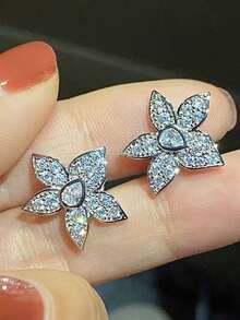 1 对奢华花朵方晶锆石耳钉女士适合婚礼订婚周年派对珠宝情人节礼物情人 - 1# - 查看 13