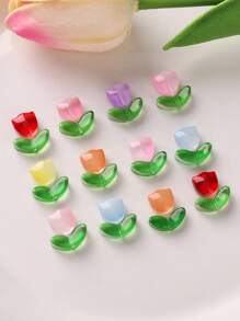 30pcs Mix Color Tulip And 30pcs Leaf Glass Beads