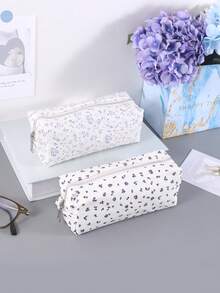 1 件小巧清新的深蓝色花卉图案铅笔盒，优雅风格的学生桌面文具收纳袋，自然风格的学习用品收纳铅笔袋。，铅笔袋，书包 - 深藍 - 查看 10