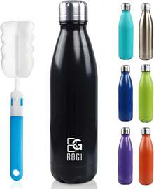 BOGI 17oz Insulated Water Bottle Double Wall Vacuum Stainless Steel Water Bottles, Leak Proof Metal Sports Water Bottle Keeps Drink Hot And Cold - Perfect For Outdoor Sports Camping Biking (Mint) - 1 包-黑色 - 查看 1