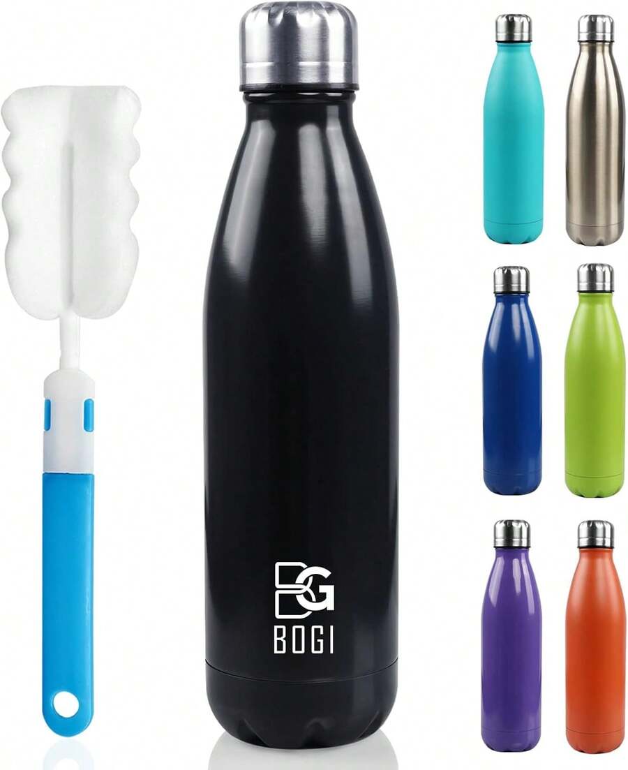 BOGI 17oz Insulated Water Bottle Double Wall Vacuum Stainless Steel Water Bottles, Leak Proof Metal Sports Water Bottle Keeps Drink Hot And Cold - Perfect For Outdoor Sports Camping Biking (Mint) - 1 包-黑色 - 查看 1