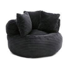 Living Room Decoration Lazy Sofa - Oversized High Back Corduroy Bean Bag Couch,Apartment Leisure Lazy Sofa,Floor Sofa For Living Room, Home Theater, Play Zone - & Non-Slip Base,Very Suitable For Bedrooms, Living Rooms, Game Rooms, Study Rooms, Offices, Or Apartments. - A-黑色(燈芯絨) - 查看 4