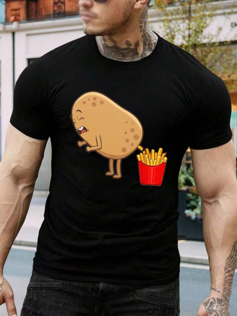 Camiseta divertida con estampado de patata tirando pedos - Camiseta divertida de comida para hombres y mujeres - Regalo único para amantes de la comida y de las patatas - Camiseta gráfica cómoda de mezcla de algodón - Negro - Ver 1