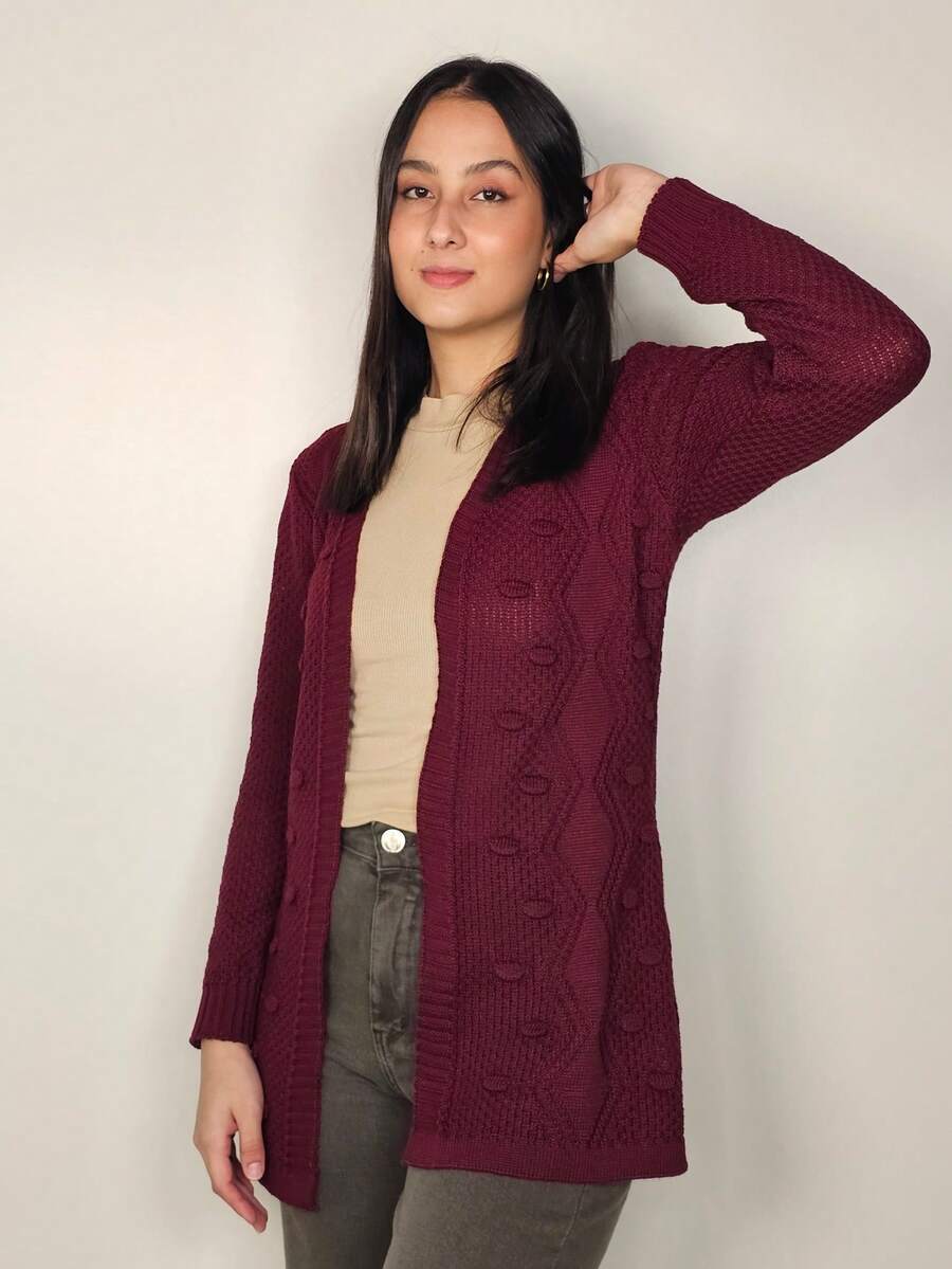 Polka Dot Knitted Cardigan - 紅木色 - 查看 1