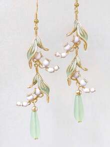 2pcs Set Lily Flower Earrings, Leaf & Water Drop Tassel Dangle Earrings, Chic Stylish For Women Daily Wear, Suitable For Holiday, Party, Gathering - Nhiều màu - Xem 3