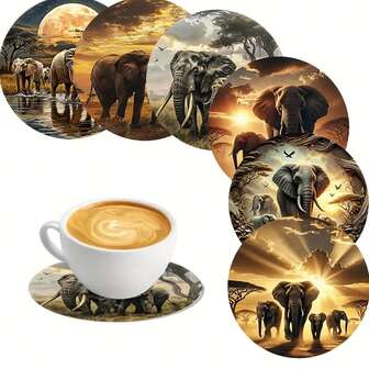 6 قطع مجموعة أساند خشبية بطابع الفيل، مناسبة لأماكن التجارة المختلفة والصالون والمطبخ وغرفة الطعام، هدية رائعة