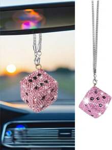1 pieza Colgante de espejo retrovisor de coche con dados creativos, decoración colgante brillante para el interior del coche, accesorio de espejo retrovisor, decoración de moda para el interior del coche, accesorio de decoración oscilante de diamante para el espejo retrovisor del coche, tamaño universal