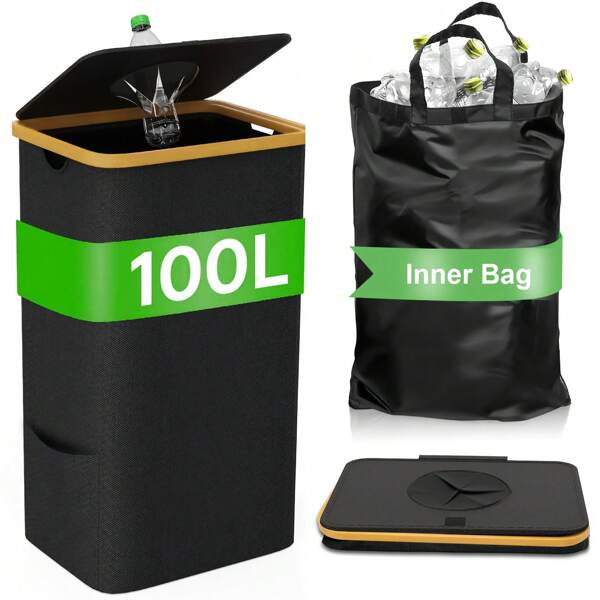 600D Oxford Nylon faltbarer Flaschensammler für Innenräume, geruchsabweisender Recyclingbehälter, 100L Fassungsvermögen, reißfest und waschbar, kann etwa 35 Flaschen sammeln, ideal für den Hausgebrauch, mit Öffnungsdesign Flaschensammler