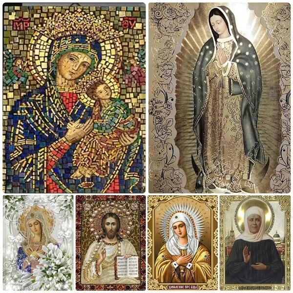 1pc/3PCS Wall Arts PostersOptional Frame Religion.Our Lady Of Guadalupe 5D DIY Diamond Painting Jesus Christ Cross Stitch Kit Virgin Diamond Mosaic Religion Embroidery Home Decor ,Wall Art With Frame